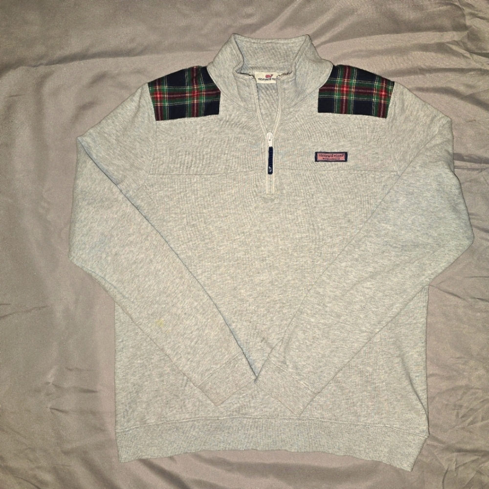 VINYARD VINES Womans Gray & Palid 1/4 Zip Swearshirt